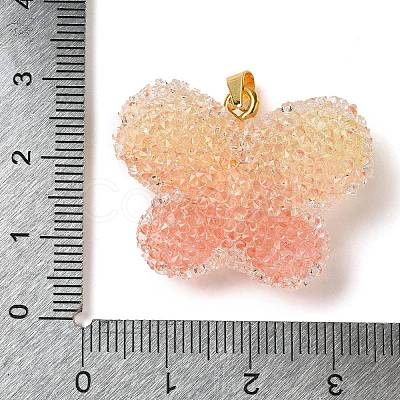 Transparent Resin Dotted Rhinetone Pendants RESI-N040-02G-RS-1