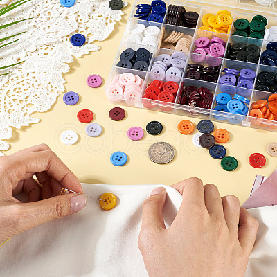 320Pcs 20 Colors 4-Hole Resin Buttons BUTT-TA0001-29D-1