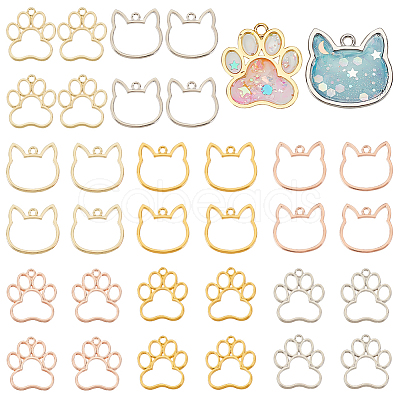 Olycraft 32Pcs 8 Styles Cat Head Paw Print Alloy Open Back Bezel Charms PALLOY-OC0002-99-1