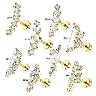 8Pcs 8 Styles Brass Micro Pave Clear Cubic Zirconia and Acrylic Cartilage Earrings WG69006-01-1