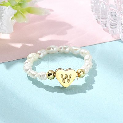 Natural Freshwater Pearl & 304 Stainless Steel Bead Finger Rings RJEW-FS00001-23-1