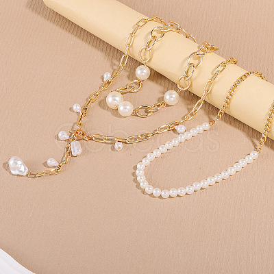 Aluminum & Plastic Pearl 3 Layer Nuggets Tassel Necklaces for Women WG0B97E-01-1