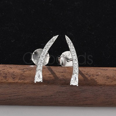 925 Sterling Silver Clear Cubic Zirconia Stud Earrings EJEW-Q032-01E-P-1