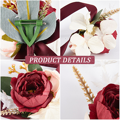 2Pcs 2 Style Silk Cloth Rose with Satin Ribbon Corsage Boutonniere & Wrist Corsages AJEW-CP0005-94-1