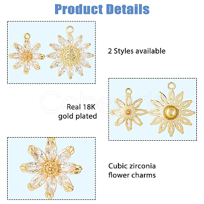 8Pcs 2 Styles Brass Micro Pave Cubic Zirconia Pendants KK-HS0015-18-1