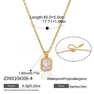 304 Stainless Steel Pave Clear Cubic Zirconia Geometric Pendant Necklaces for Women WGE59A2-04-1