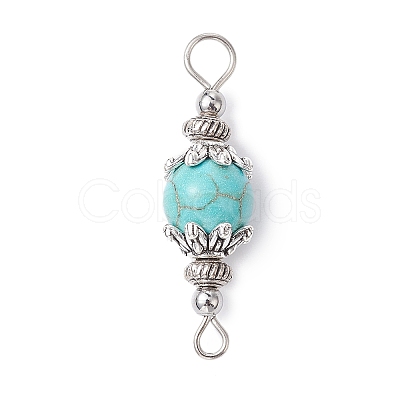 7Pcs 7 Styles Mixed Gemstone Round Connector Charms PALLOY-JF02268-02-1