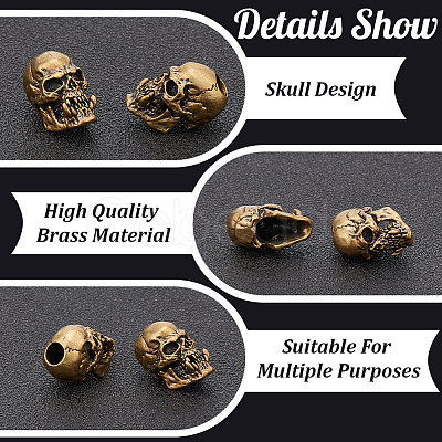 4Pcs Brass Skull European Beads KK-HY0001-94A-1