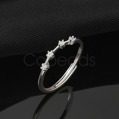 Constellations Rhodium Plated 925 Sterling Silver Micro Pave Clear Cubic Zirconia Adjustable Rings for Women RJEW-P130-01P-C-1
