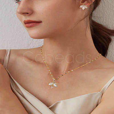 Maple Leaf Brass Clear Cubic Zirconia
Necklace & Stud Earring Sets SJEW-LP0001-49-1