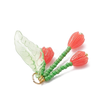 Glass Seed Beaded Magnolia Flower Pendants PALLOY-MZ01112-1
