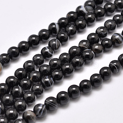 Natural Black Agate Bead Strands G-G962-10mm-12-A-1