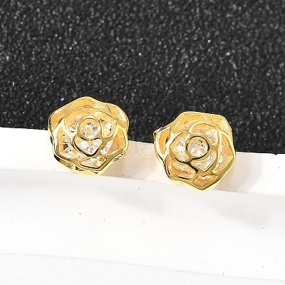 Rose 925 Sterling Silver Micro Pave Clear Cubic Zirconia Stud Earrings EJEW-S271-01G-1