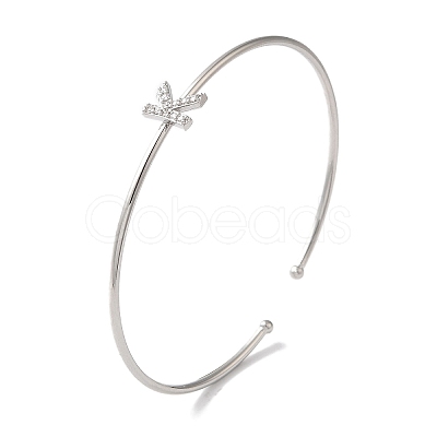 Rack Plating Brass Micro Pave Clear Cubic Zirconia Letter Open Cuff Bangles BJEW-A018-01P-K-1