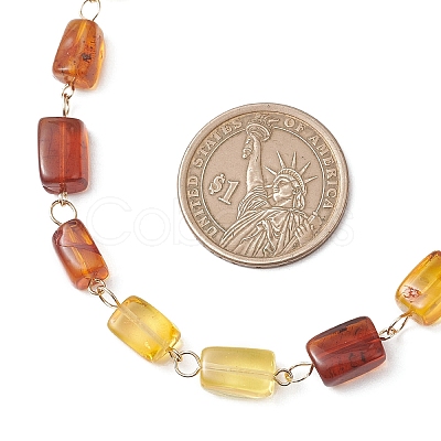 Natural Amber Cuboid Beaded Necklaces for Women NJEW-JN05914-1