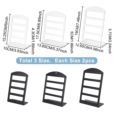 6Pcs 6 Styles 4-Tier PP Plastic Slant Back Earring Organizer Display Stands EDIS-DR0001-03-1