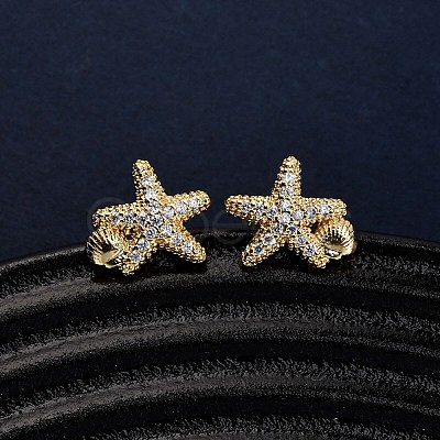 Brass Micro Pave Clear Cubic Zirconia Earrings EJEW-D328-03G-02-1
