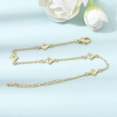Brass Micro Pave Clear Cubic Zirconia Star Link Chain Bracelets KK-CBA3629-01G-1