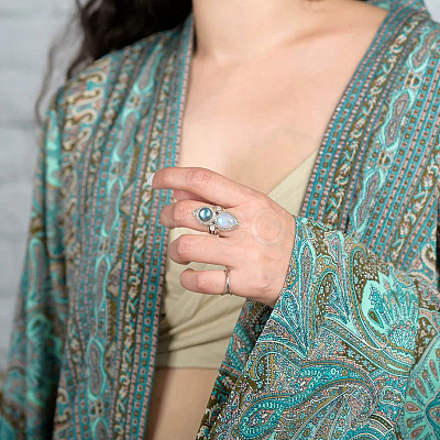 Teardrop & Oval Bohemian Style Zinc Alloy with Resin Imitation Moonstone/Rhinestone Finger Rings FS-WGFB6C4-03-1