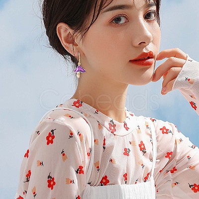 Enamel Mushroom Dangle Stud Earrings JE987A-1