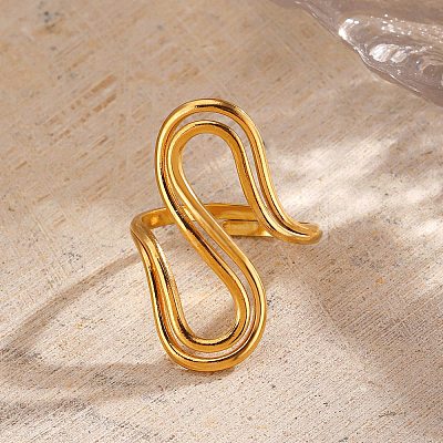 304 Stainless Steel Open Cuff Rings for Women RJEW-K303-06G-1