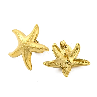 Ion Plating(IP) 304 Stainless Steel Starfish Stud Earrings EJEW-D281-30G-1