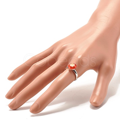 Flower Flat Round Millefiori Glass Adjustable Ring RJEW-JR00407-1