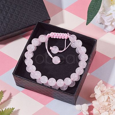 Natural  Rose Quartz Braided Bead Bracelet BJEW-SW00001-08-1