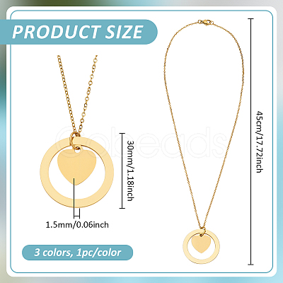 3Pcs 3 Colors 304 Stainless Steel Pendant Necklaces NJEW-BC0001-12-1