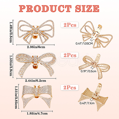 6Pcs 3 Styles Bowknot Alloy Rhinestone Shoe Decorations FIND-CP0002-22B-1