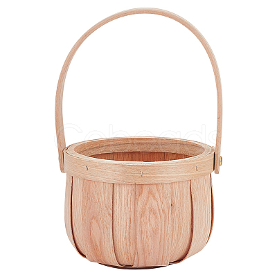 Wooden Apple Flower Baskets with Handle AJEW-GA0009-57-1