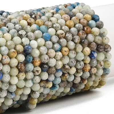 Natural Blue Azurite in Calcite Beads Strands LS-G-P618-4mm-01-1