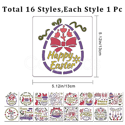 16Pcs Easter PET Plastic Hollow Out Drawing Painting Stencils Templates DIY-WH0320-35-1