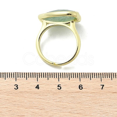 Heart Brass Natural Green Strawberry Quartz  Finger Rings RJEW-D304-01G-C-1