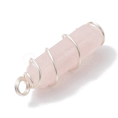 Natural Rose Quartz Double Terminal Pointed Pendants PALLOY-JF02673-03-1