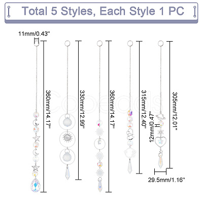 5Pcs 5 Style Clear AB Glass Pendant Decorations HJEW-GA0001-42-1