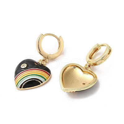 Heart with Rainbow Golden Brass Dangle Hoop Earrings EJEW-L268-042G-02-1