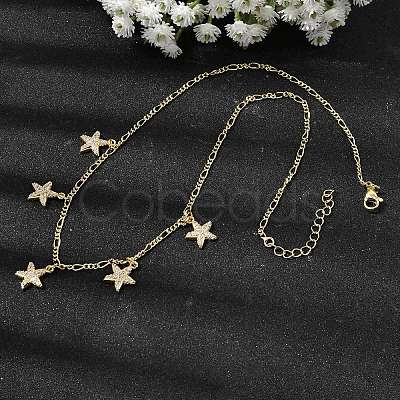 Brass Micro Pave Clear Cubic Zirconia Starfish Pendant Necklaces NJEW-B157-06G-1