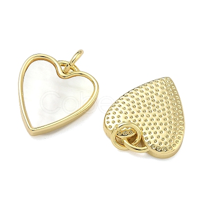 Natural Shell Pendants Brass Heart Charms KK-D229-17G-1