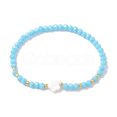 Flower Natural Shell & Glass & Seed Beaded Stretch Bracelet BJEW-JB10183-1