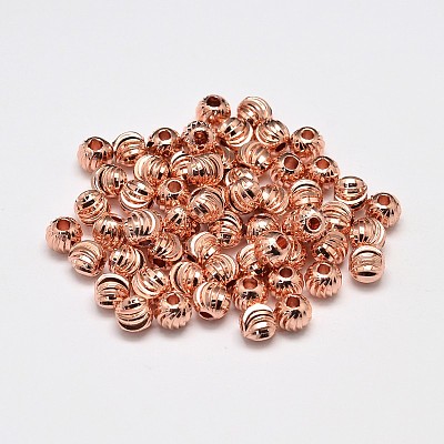 Rack Plating Brass Corrugated Round Spacer Beads KK-I600-4mm-RG-RS-1