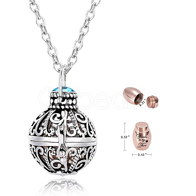 304 Stainless Steel Round Urn Ashes Pendant Necklace PW-WG9842A-12-1