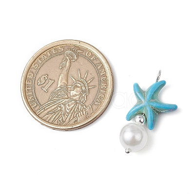 Dyed Synthetic Turquoise Starfish & ABS Plastic Imitation Pearl Pendants PALLOY-JF03794-1