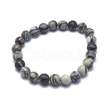 Natural Netstone Bead Stretch Bracelets BJEW-K212-C-021-1