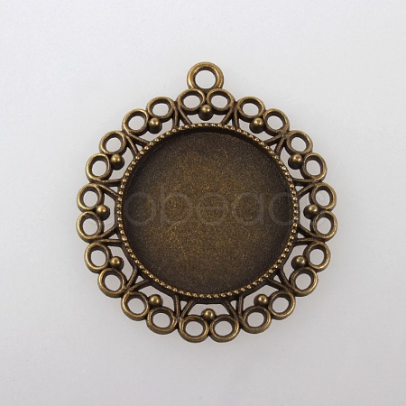 Vintage Tibetan Style Alloy Flower Pendant Cabochon Bezel Settings X-TIBEP-M018-118AB-NF-1