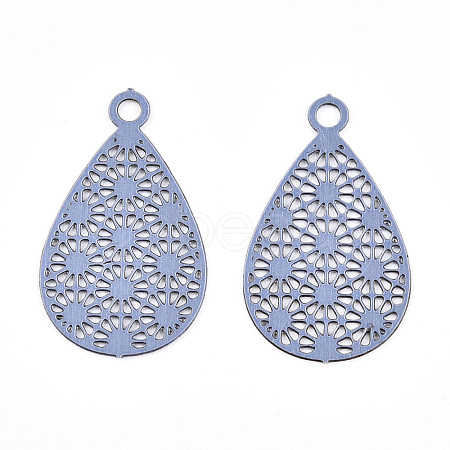 Spray Painted 430 Stainless Steel Filigree Pendants STAS-WH0047-78A-1