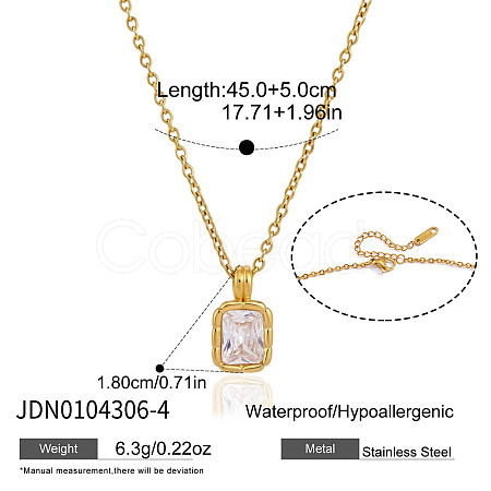304 Stainless Steel Pave Clear Cubic Zirconia Geometric Pendant Necklaces for Women WGE59A2-04-1