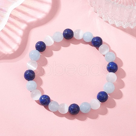 Dyed Natural Quartz & Sesame Jasper Beaded Stretch Bracelets for Women Men BJEW-JB13403-1