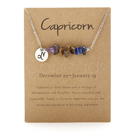 Natural Amethyst & Tiger Eye & Sodalite Chip & Alloy Constellation Pendant Necklaces WGB0CBC-05-1