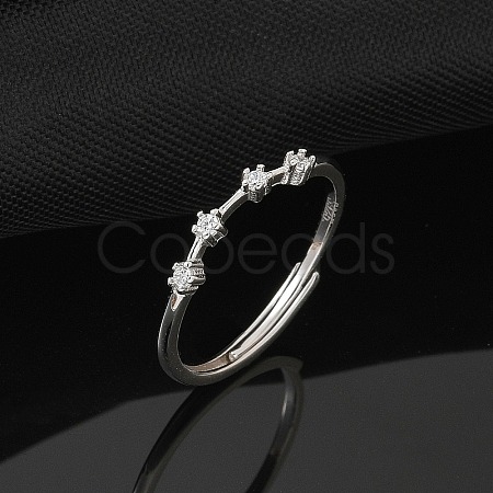 Constellations Rhodium Plated 925 Sterling Silver Micro Pave Clear Cubic Zirconia Adjustable Rings for Women RJEW-P130-01P-C-1